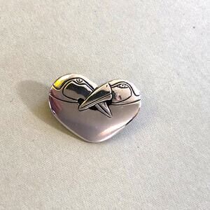 Laurel Burch Bird Heart Pin Silver Tone Retro Signed Vintage Retro Brooch